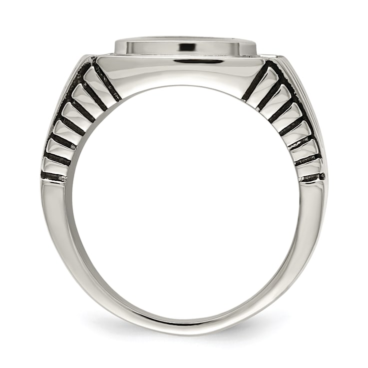 Stainless Steel Polished with Cubic Zirconia Signet Ring