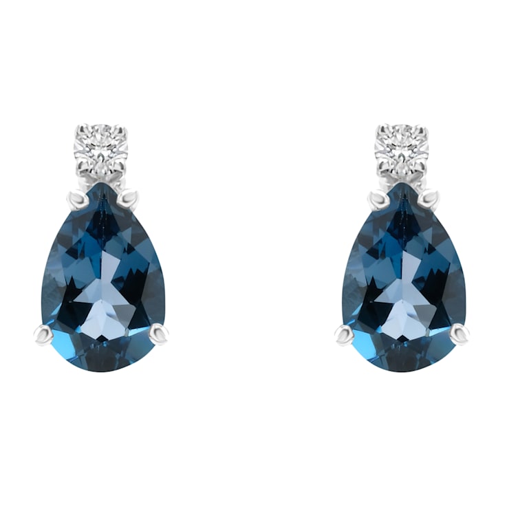 6x4mm Pear Shape London Blue Topaz with Diamond Accents 14k White Gold
Stud Earrings