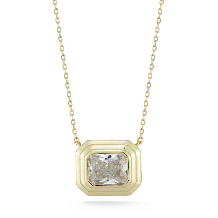 Rachel Zoe Bezel Set Radiant CZ Solitaire Pendant Necklace in 14K Gold
Over Sterling Silver