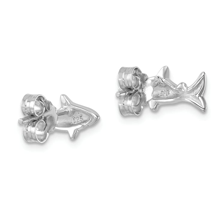 Rhodium Over Sterling Silver Polished Shark Post Earrings