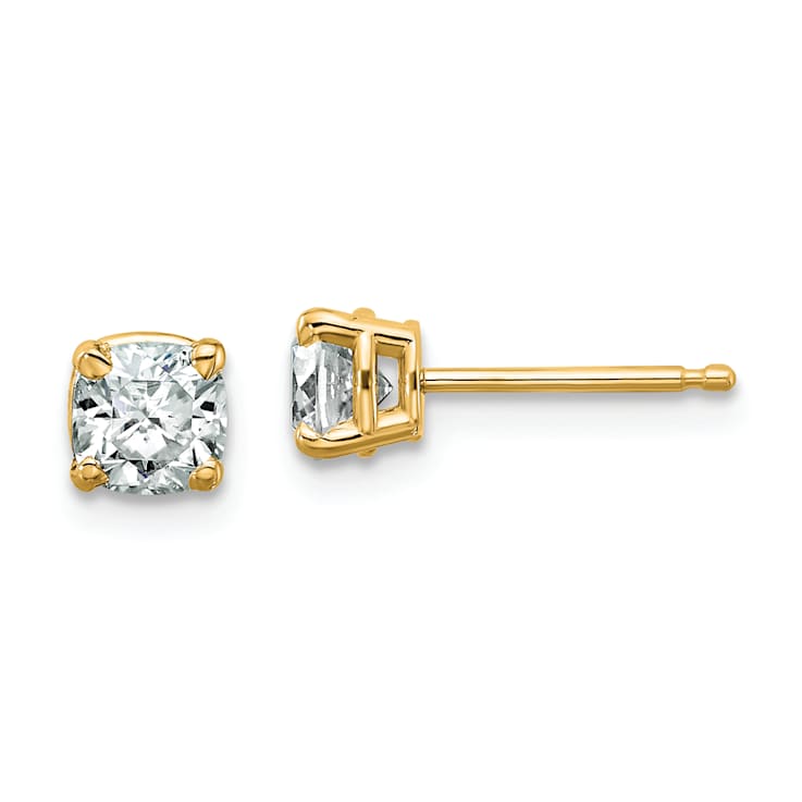 14K Yellow Gold 3/4ct. 4.5mm Cushion D E F Pure Light Moissanite Earrings