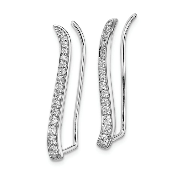 Rhodium Over 14K White Gold Lab Grown Diamond Ear Climber Earrings