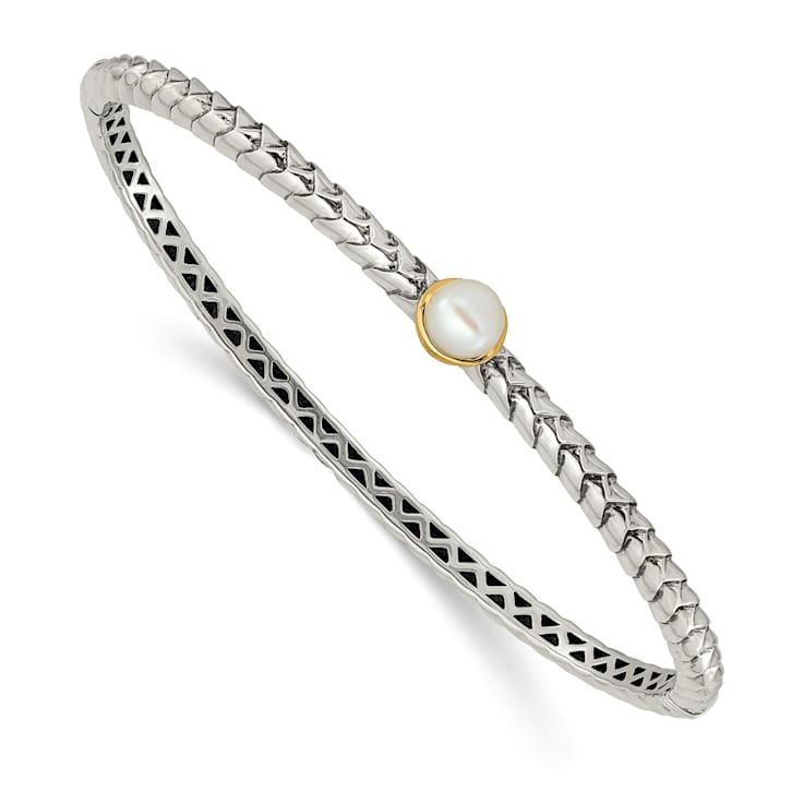 Sterling Silver with 14K Gold Over Sterling Silver 6mm Freshwater
Cultured Pearl Bangle Bracelet