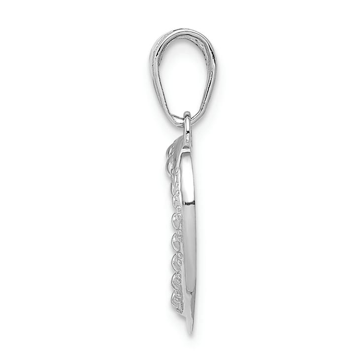 Rhodium Over 14k White Gold Polished and Textured Heart Pendant