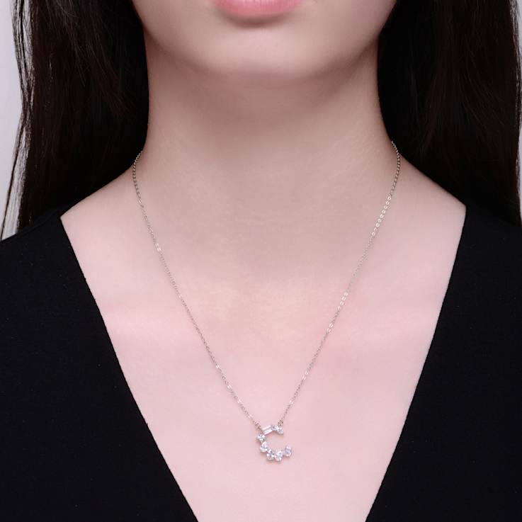 Initial C Mixed Cut CZ Pendant Necklace In Sterling Silver 18 Inch