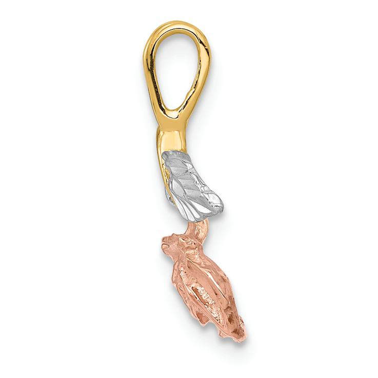 14k Tri-color Gold Textured Rose Chain Slide Pendant