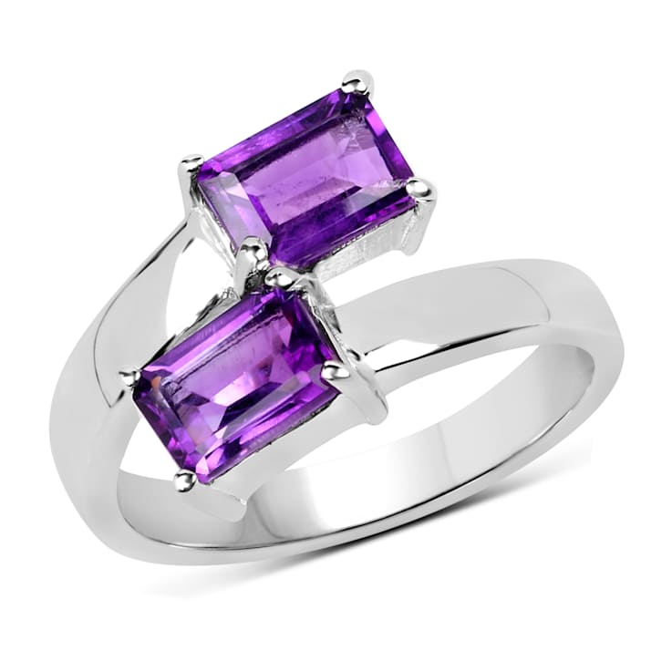 Amethyst Emerald-Cut Bypass Ring In Sterling Silver 2ctw