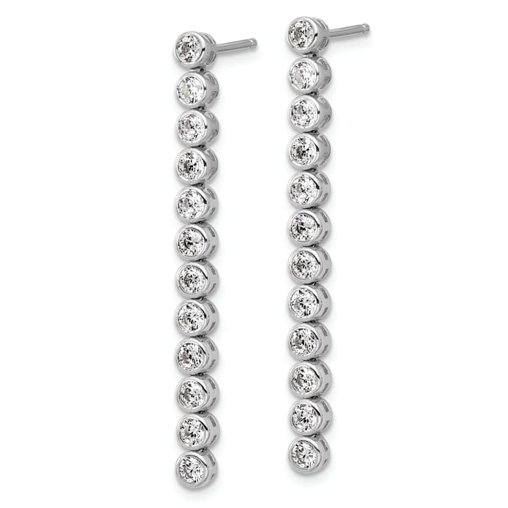 Rhodium Over Sterling Silver Polished Bezel Set Cubic Zirconia Bar Post
Dangle Earrings