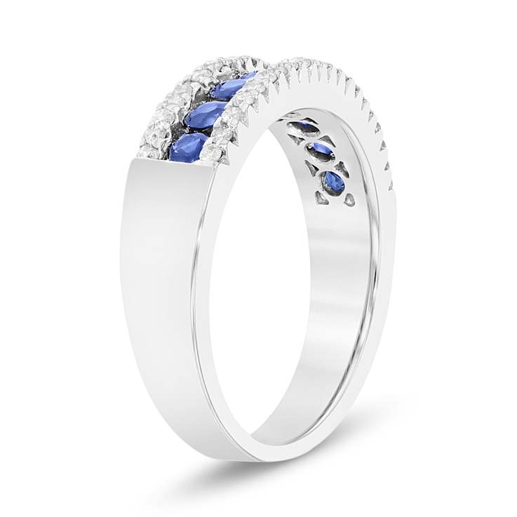 Sapphire and Diamond 14k White Gold Band Ring 1.00ctw