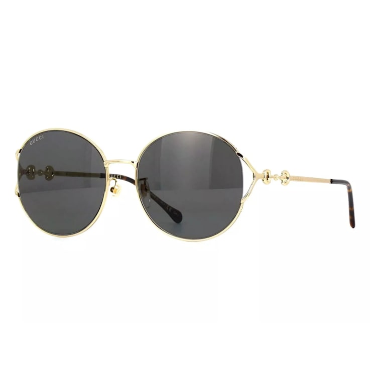 Gucci Gold Tone Frame with Tortoise Accent / Gray Frame Round Sunglasses