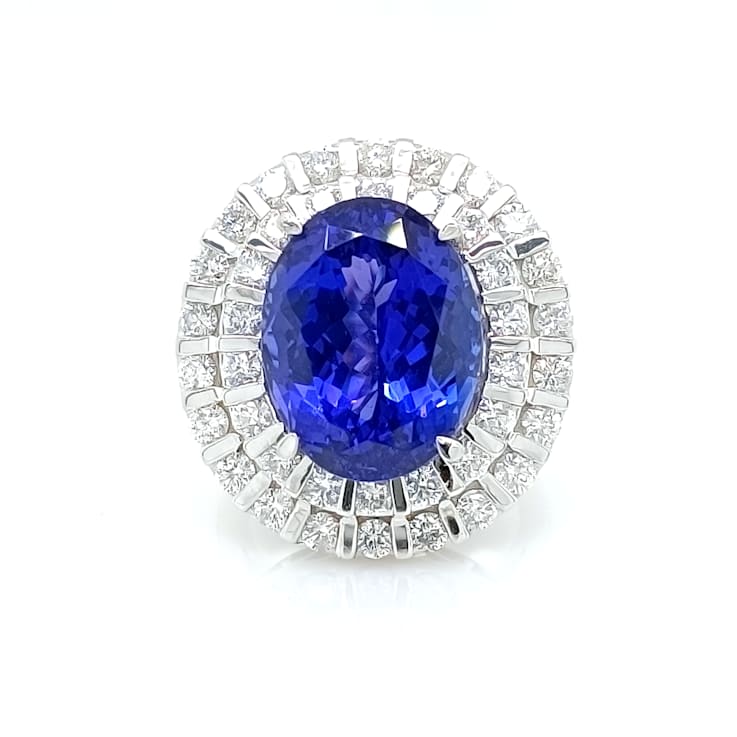 17.89 Ctw Tanzanite and 3.21 Ctw White Diamond Ring in 18K WG