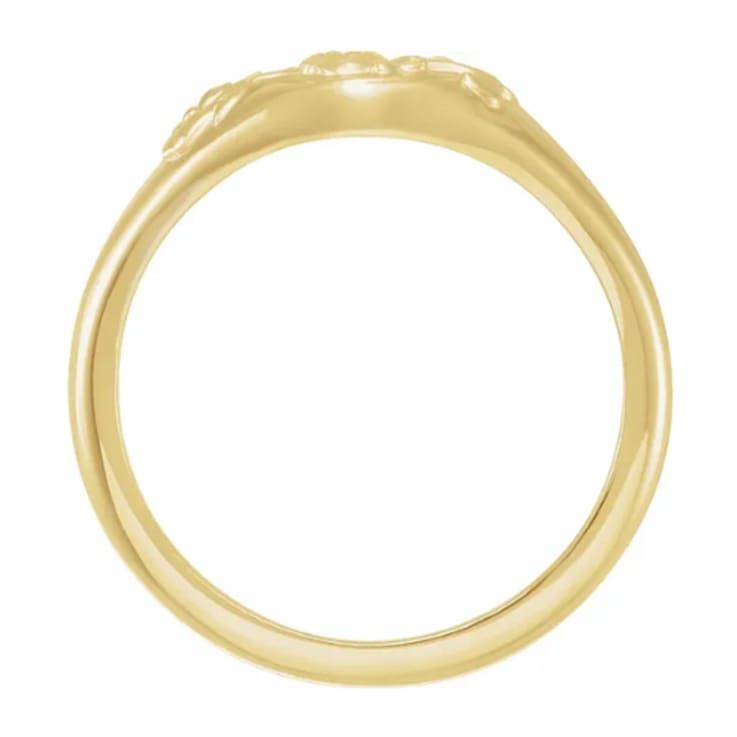 14K Yellow Gold Floral Oval Signet Ring