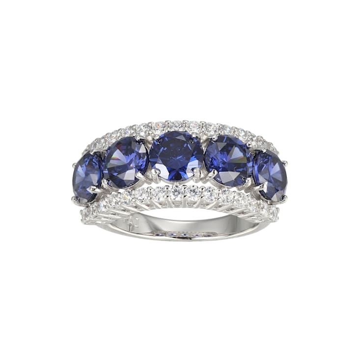 Blue And White Cubic Zirconia Platinum Over Sterling Silver Ring 7.75ctw