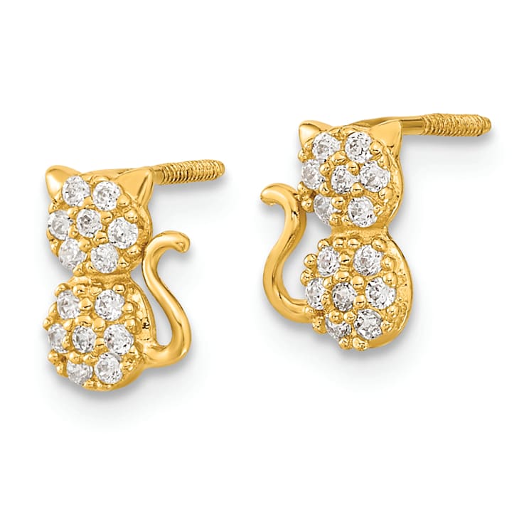 14K Yellow Gold Children's Polished Cubic Zirconia Sitting Cat Stud Earrings
