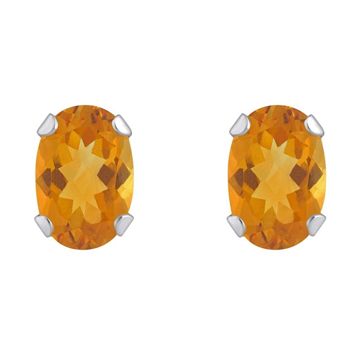 6x4mm Oval Citrine Rhodium Over 10k White Gold Stud Earrings