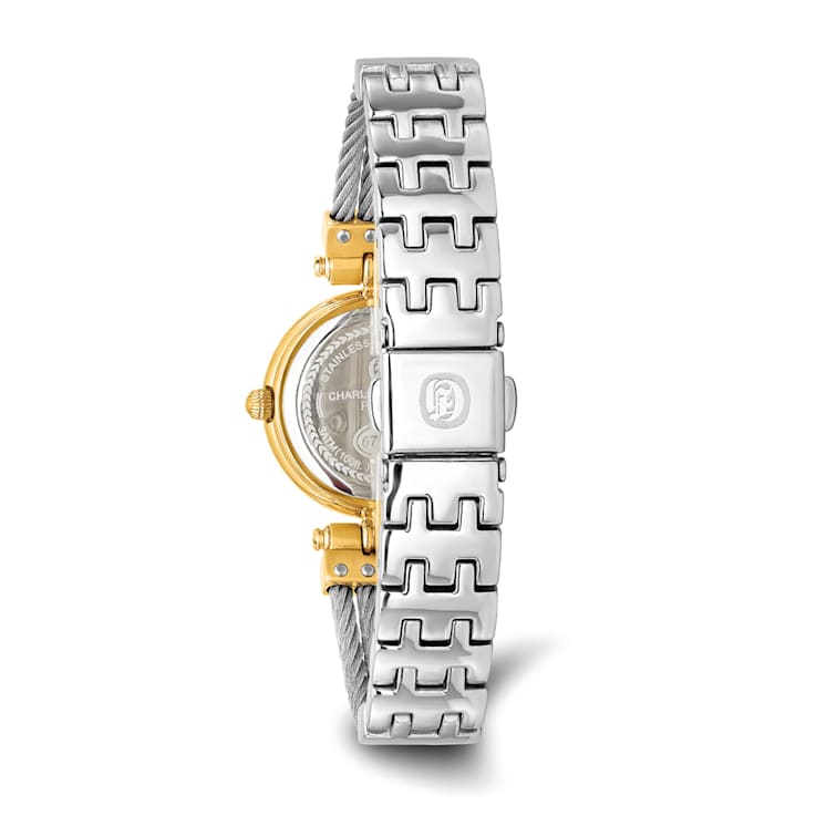 Charles Hubert IP-plated MOP Dial with Stainless Steel Wire Bangle Watch