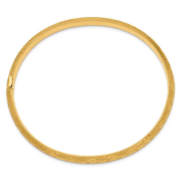 14k Yellow Gold 6.5mm Diamond-Cut Fancy Hinged Bangle