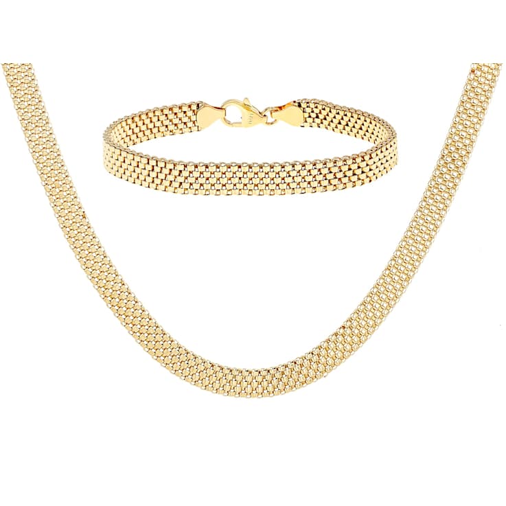 Woven Bead Necklace And Bracelet Set In 18K Gold Over Bronze