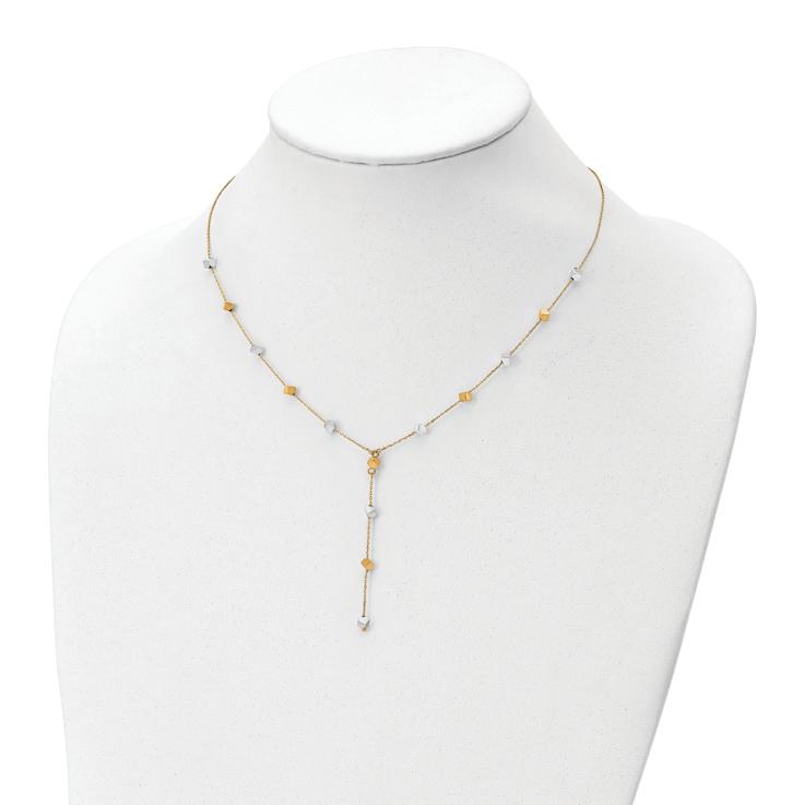 14k Yellow Gold and 14k White Gold Polished Adjustable Beaded Y-Drop
Cable Link 17.5 Inch Necklace