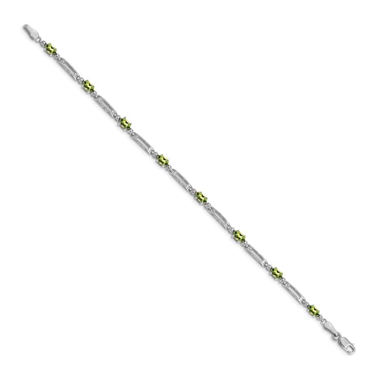 Rhodium Over 14k White Gold Peridot and Diamond Bracelet