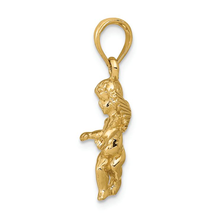 14k Yellow Gold 3D Polished and Textured Solid Angel Pendant