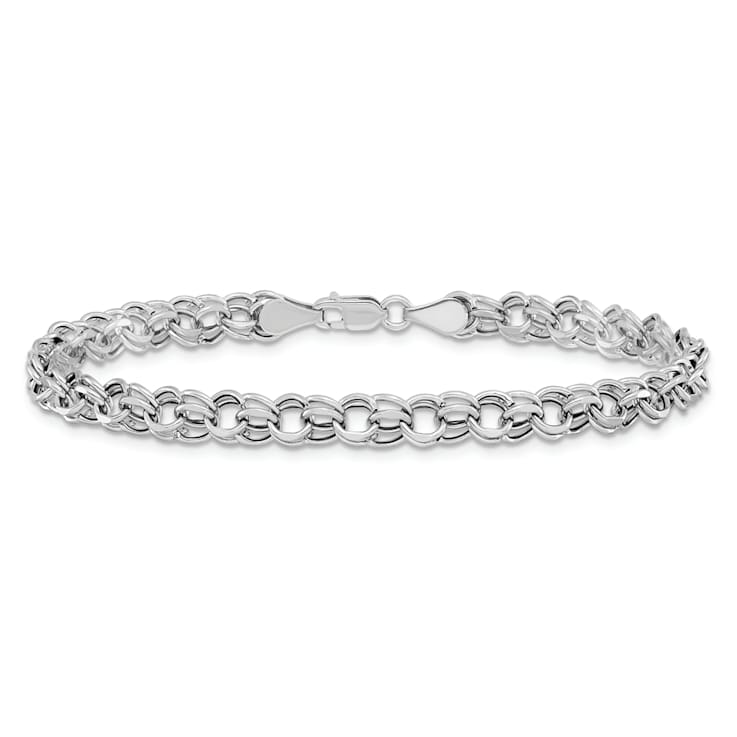 Rhodium Over 14k White Gold 5mm Diamond-Cut Double Link Charm Bracelet