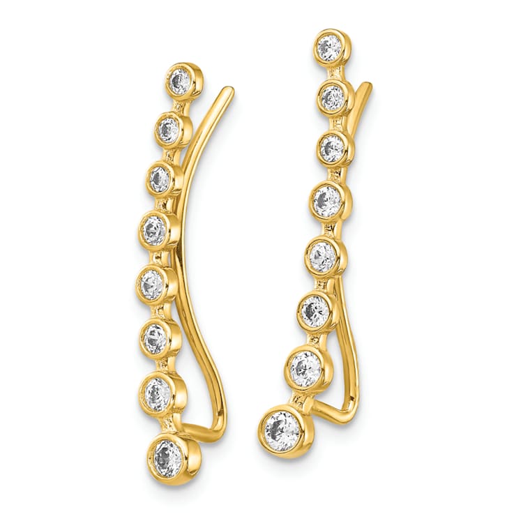 14k Yellow Gold Cubic Zirconia Ear Climber Earrings