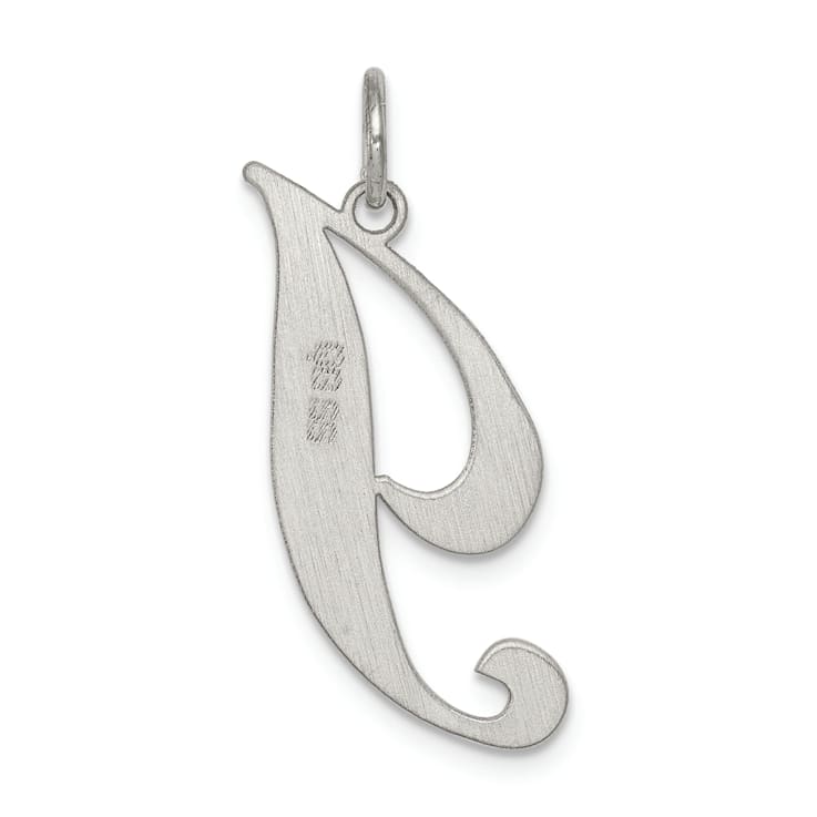 Rhodium Over Sterling Silver Fancy Script Letter I Initial Charm