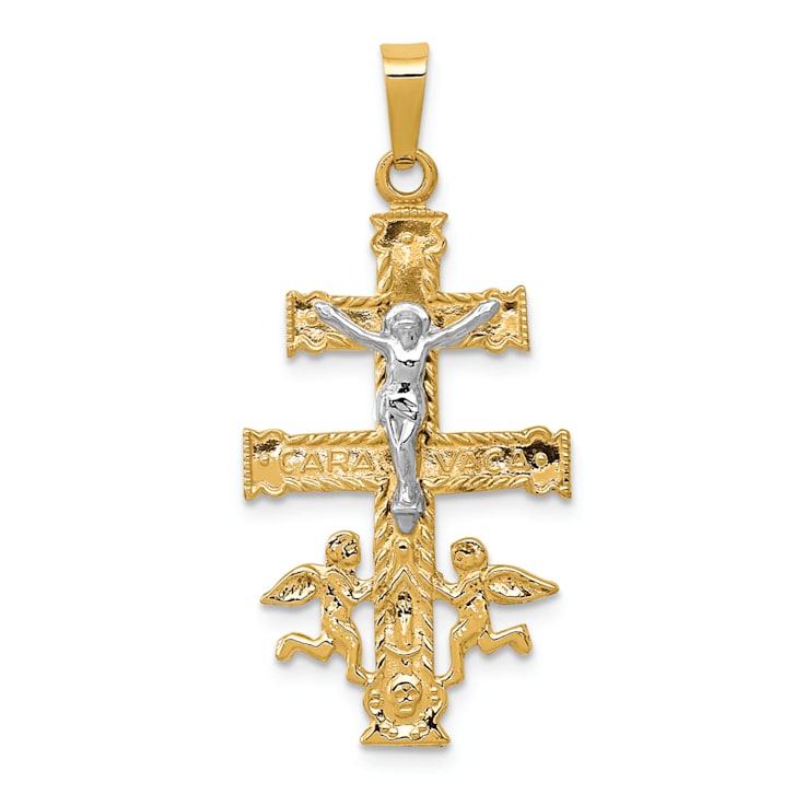 14K Yellow and White Gold Cara Vaca Crucifix Pendant