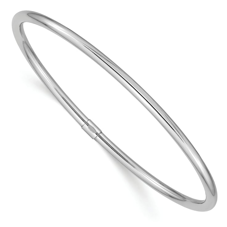 Rhodium Over 14k White Gold 3mm Polished Round Tube Slip-on Bangle