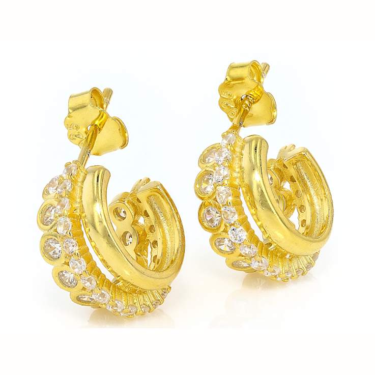 Modern CZ Multi-Hoop Earrings In 18K Gold Over Sterling Silver
