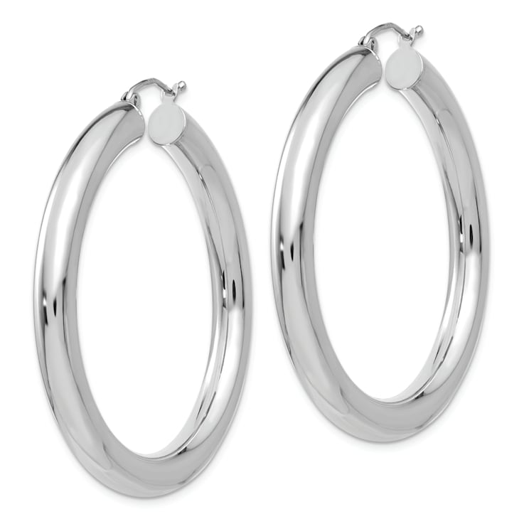 Rhodium Over 14k White Gold 1 3/4" Polished Hoop Earrings