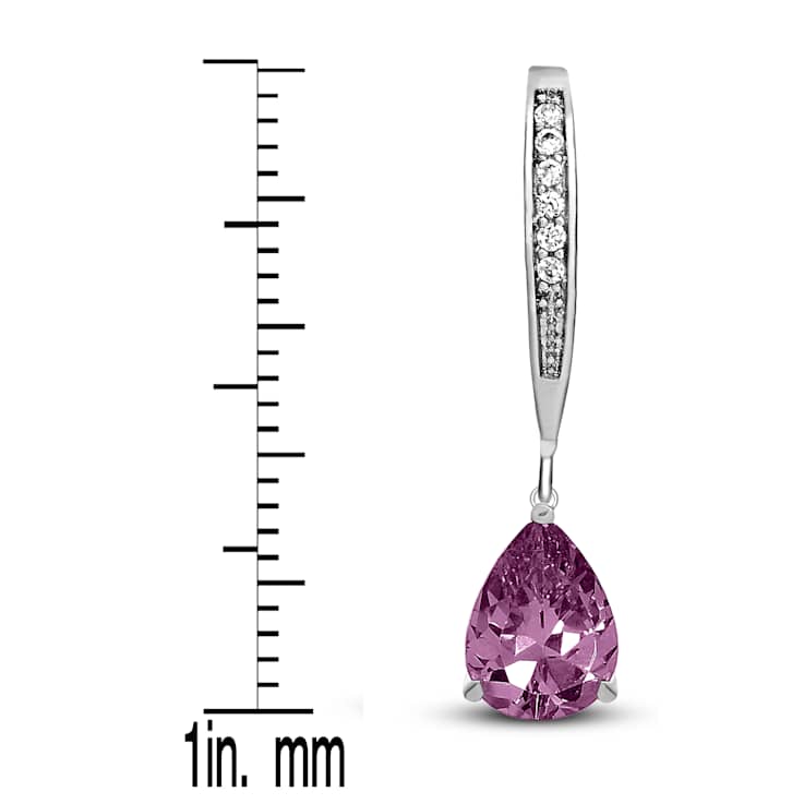 Pink CZ Teardrop Drop Earrings In Sterling Silver