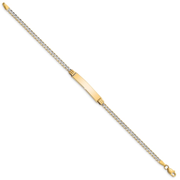 14k Yellow Gold and Rhodium Over 14k Yellow Gold Pavé Curb Link ID Bracelet