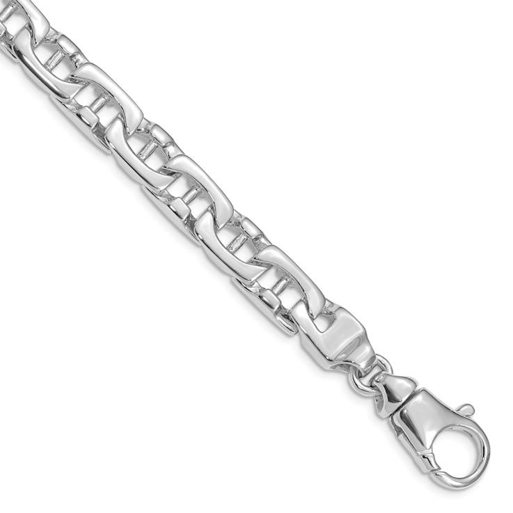 Rhodium Over 14k White Gold 8.5mm Hand-polished Fancy Link Bracelet