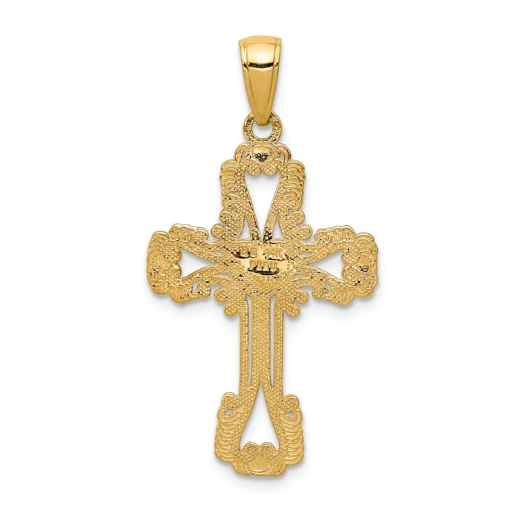 14k Yellow Gold Textured Beaded Cross with Heart Pendant