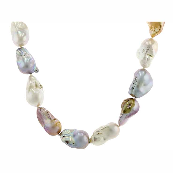 Baroque Multi-Color Freshwater Pearl Strand Necklace In Sterling Silver