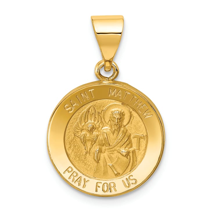 14k Yellow Gold Polished and Satin Saint Matthew Medal Pendant