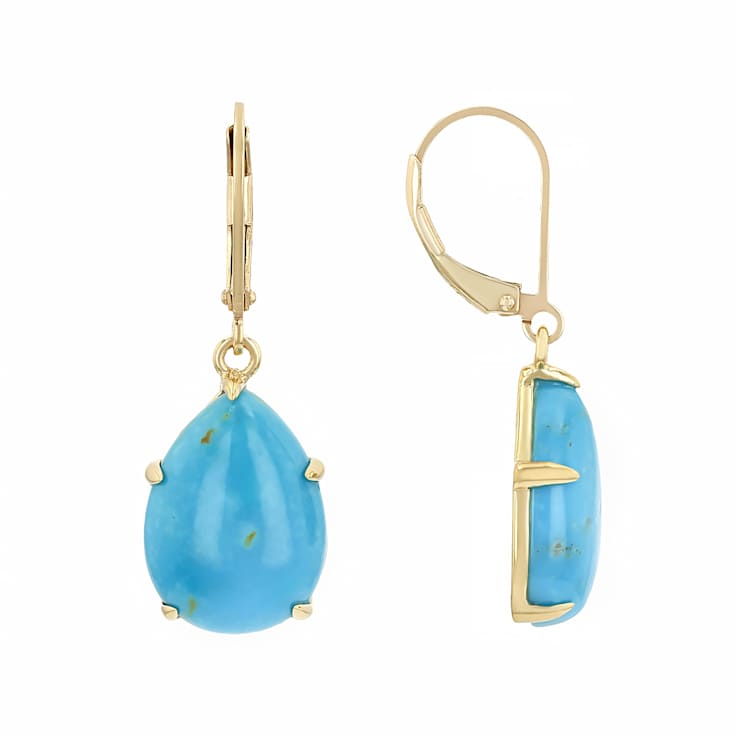 Turquoise Pear Dangle Earrings In 18K Gold Over Sterling Silver 16x12mm