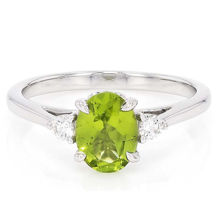 Peridot And Lab-Grown Diamond Three-Stone Ring In Sterling Silver