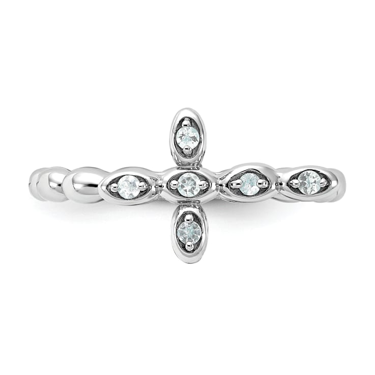 Rhodium Over Sterling Silver Stackable Expressions Cross Aquamarine Ring 0.10ctw