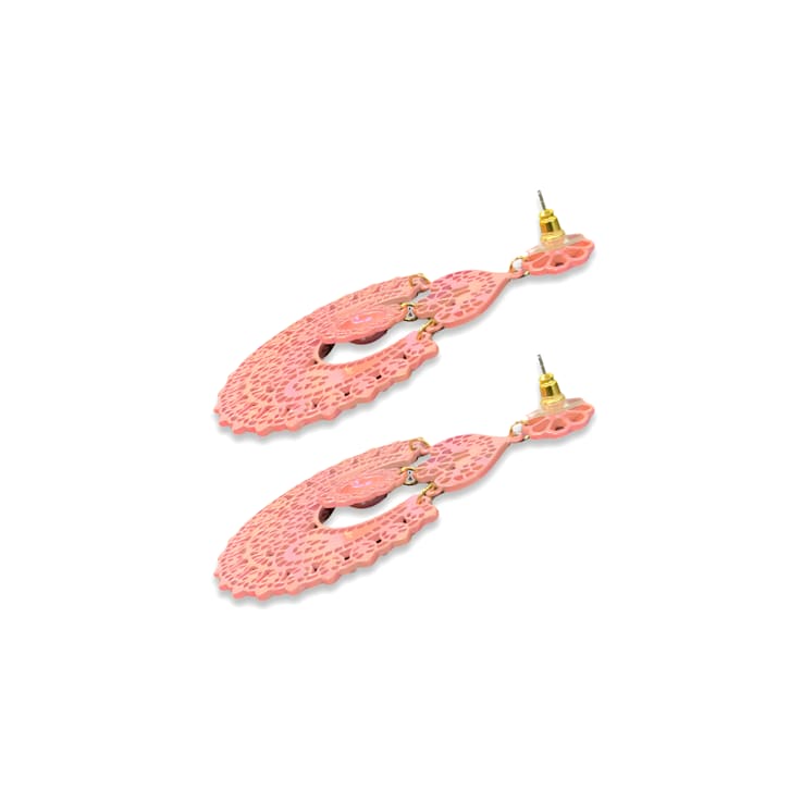 Pink Iridescent Filigree Drop Floral Earring