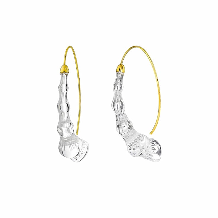 14K Yellow Gold Over Sterling Silver Wishbone Bamboo Acrylic Earrings