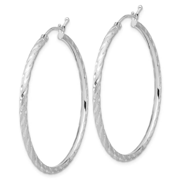 Rhodium Over 14k White Gold Polished, Satin and Diamond-Cut 1 5/8"
Hoop Earrings
