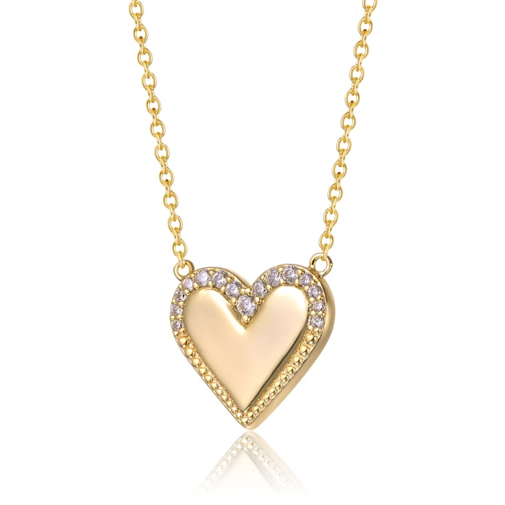 Pave CZ Heart Pendant In 14K Gold Over Brass