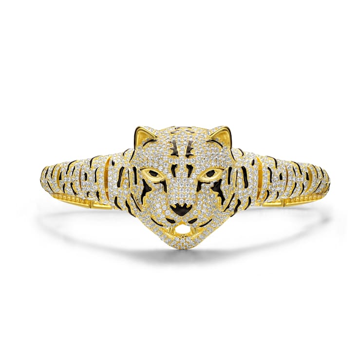 Clear Cubic Zirconia, 14k Yellow Gold Plated over Sterling Silver
Leopard Bangle Bracelet