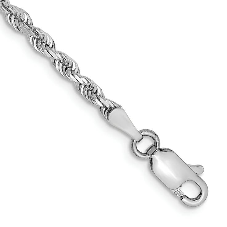 Rhodium Over 10k White Gold 2.75mm Diamond-Cut Quadruple Rope Link Bracelet