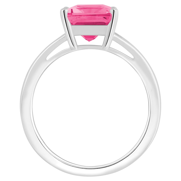 10x8mm Emerald Cut Pink Topaz Rhodium Over Sterling Silver Ring
