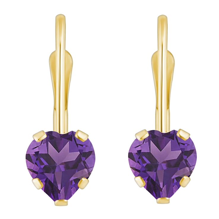 5mm Heart Shape Amethyst 10k Yellow Gold Drop Earrings