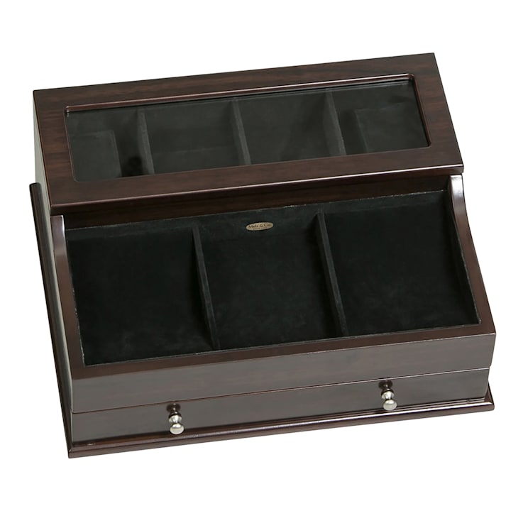Mele and Co Hampden Men's Glass Top Wooden Dresser Top Valet